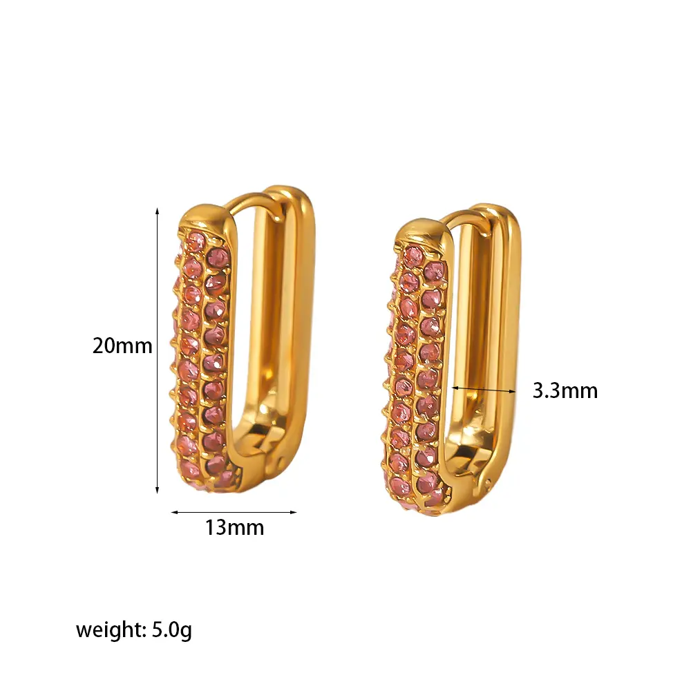 1 Pair Simple Classic Style U Shape Stainless Steel  Gold Color Inlay Pink Rhinestone Women's Hoop Earrings  h5 Picture2